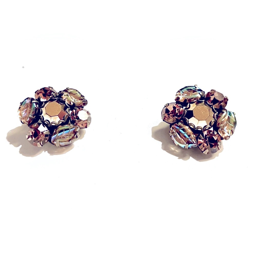 Stunning Antique Austria Aurora Borealis rhinstone cluster estate earrings
